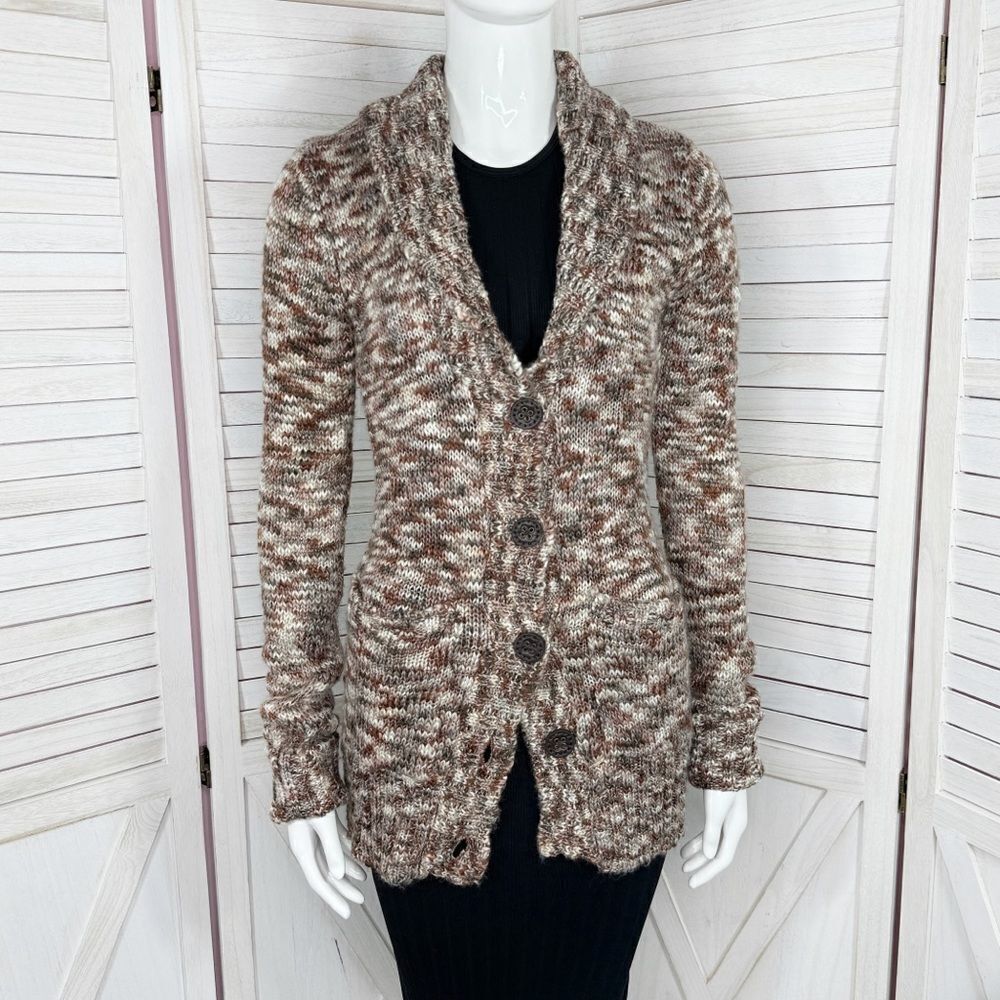 Billabong Marled Cardigan Sweater Brown Multi Juniors Large Button Shawl Collar